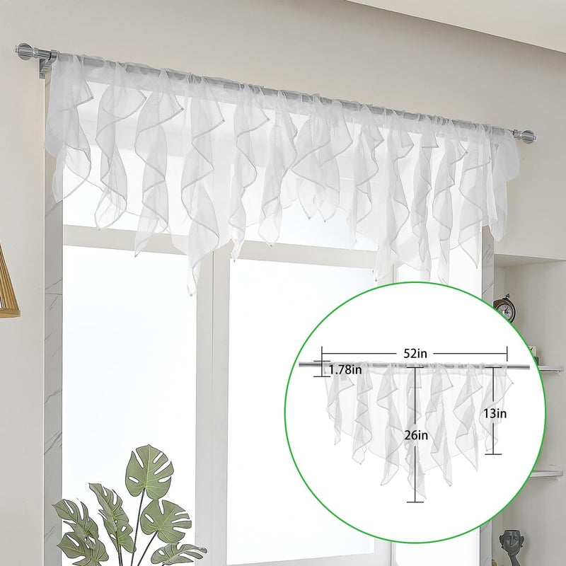 PearAge Ruffled Voile Semi Sheer Curtain Valance, Kitchen Living Room Shabby Chic Ruffle Valance Curtains, Girls Daughters Bedroom Cascade Window Valance 52x26 Inches (White-Triangle) - Image 5